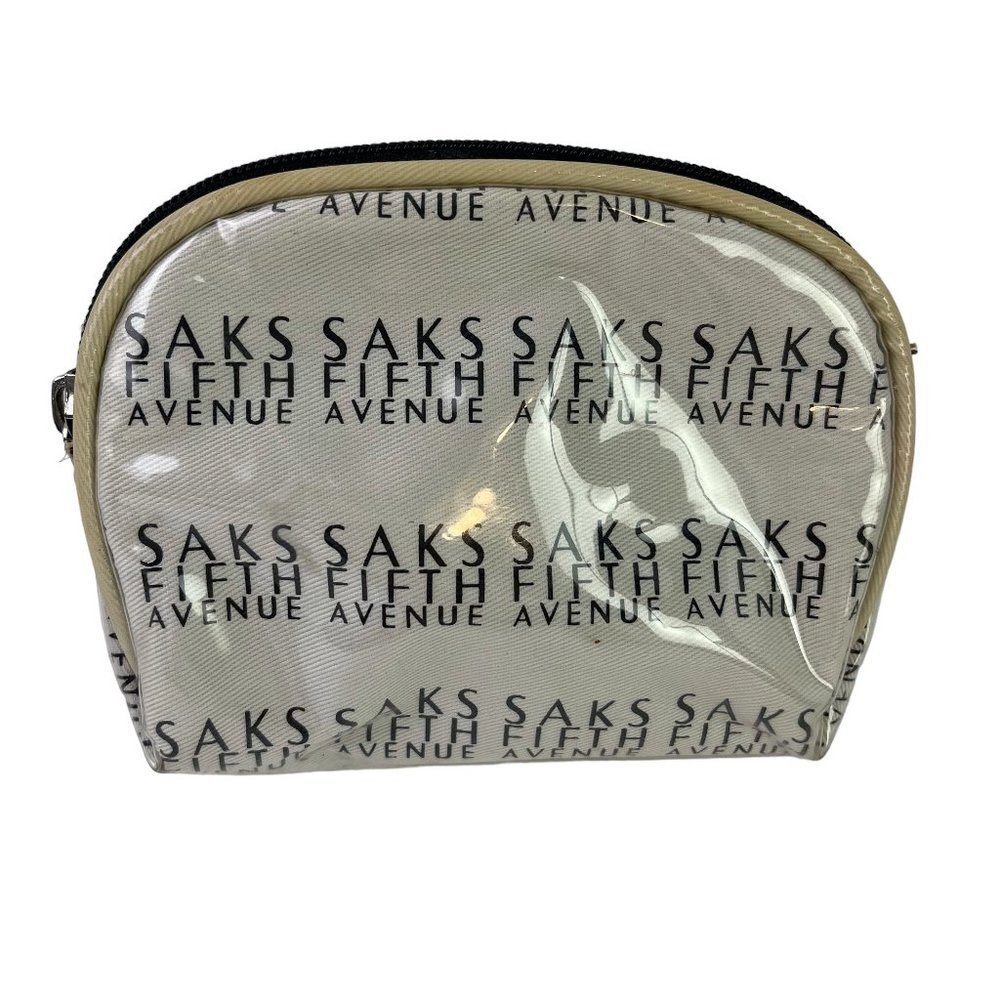 Saks Fifth Avenue Logo Full Zip Coin Purse Plastic Full Zip Cosmetic Bag Tote